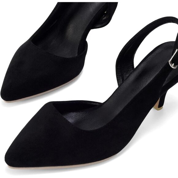 Dressy Casual Slingback Black Kitten Heels Pumps Closed Toe Low Shoes for Women - Picture 3 of 7
